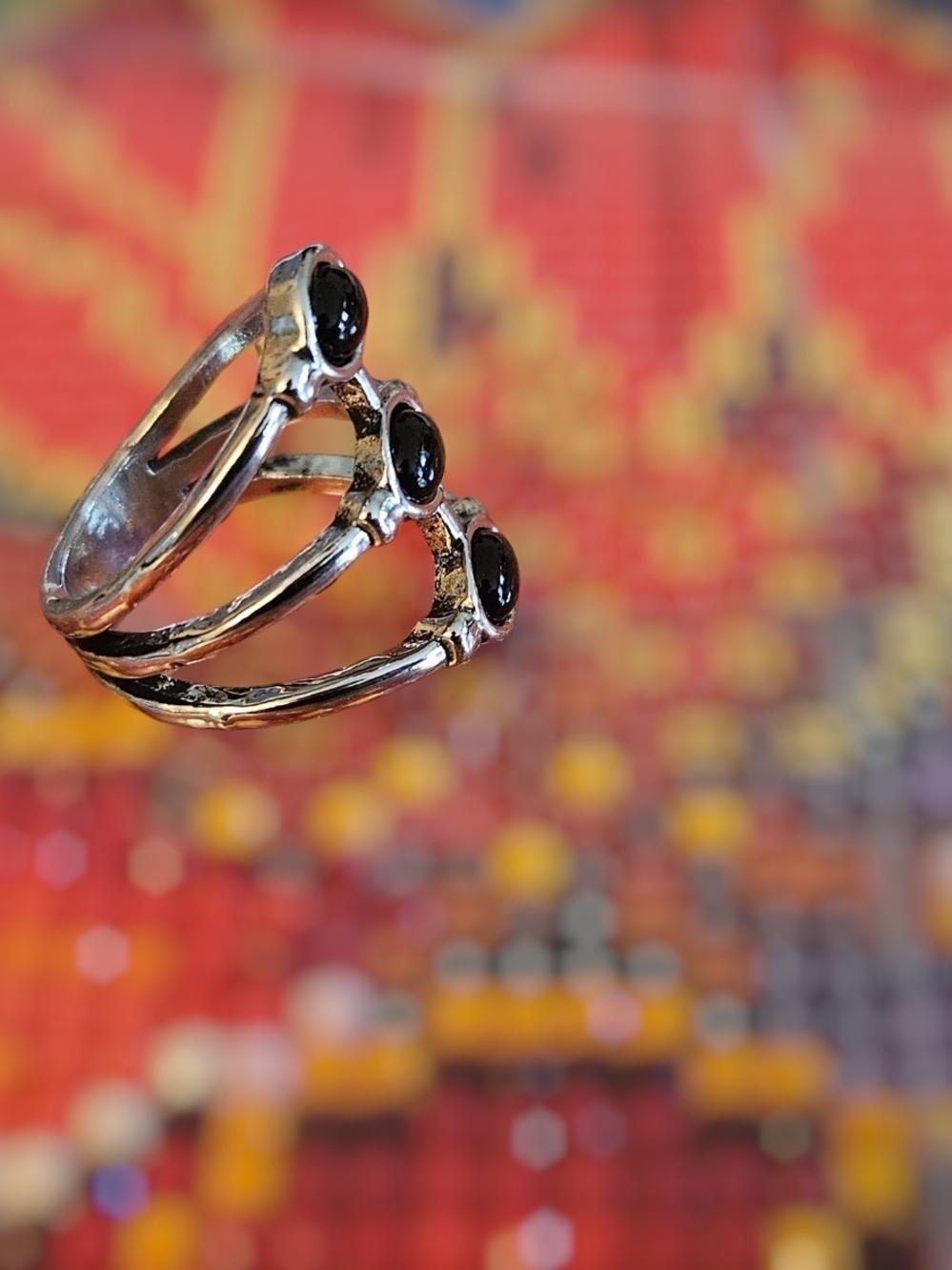 Silver Stackable Rings with Black Stones - Picture 3 of 3